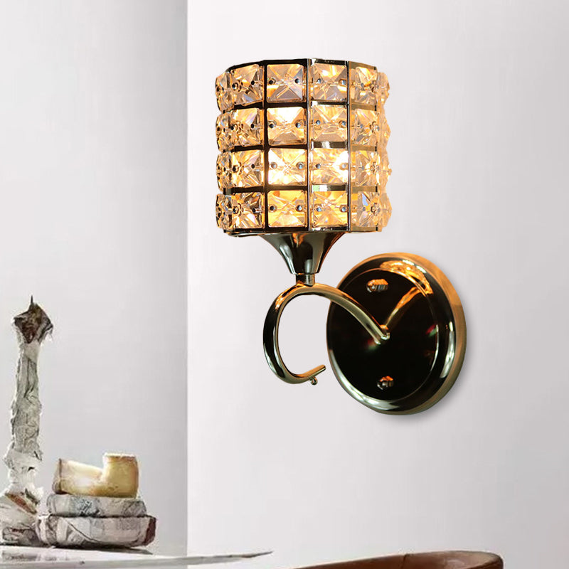 1-Light Metal Wall Light Fixture Modernism Cylinder Living Room Pendant Light with Crystal Shade Clearhalo 'Cast Iron' 'Glass' 'Industrial' 'Modern wall lights' 'Modern' 'Tiffany' 'Traditional wall lights' 'Wall Lamps & Sconces' 'Wall Lights' Lighting' 915891