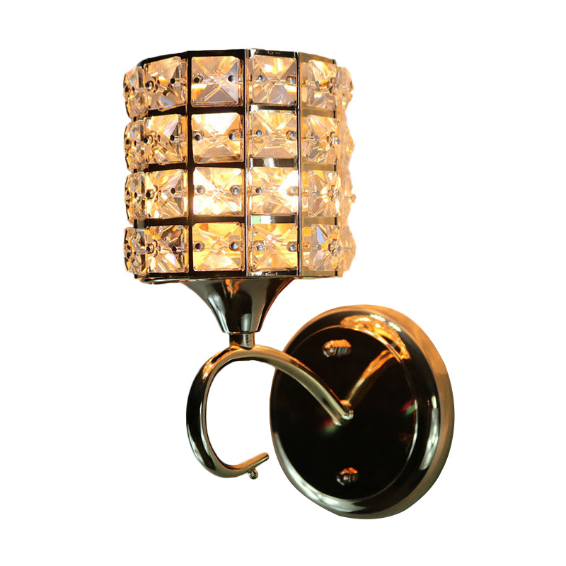 1-Light Metal Wall Light Fixture Modernism Cylinder Living Room Pendant Light with Crystal Shade Clearhalo 'Cast Iron' 'Glass' 'Industrial' 'Modern wall lights' 'Modern' 'Tiffany' 'Traditional wall lights' 'Wall Lamps & Sconces' 'Wall Lights' Lighting' 915892