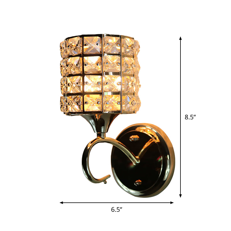 1-Light Metal Wall Light Fixture Modernism Cylinder Living Room Pendant Light with Crystal Shade Clearhalo 'Cast Iron' 'Glass' 'Industrial' 'Modern wall lights' 'Modern' 'Tiffany' 'Traditional wall lights' 'Wall Lamps & Sconces' 'Wall Lights' Lighting' 915894