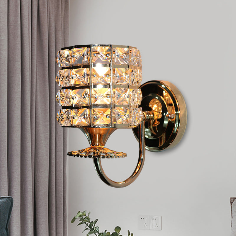 1-Light Metal Wall Light Fixture Modernism Cylinder Living Room Pendant Light with Crystal Shade Clearhalo 'Cast Iron' 'Glass' 'Industrial' 'Modern wall lights' 'Modern' 'Tiffany' 'Traditional wall lights' 'Wall Lamps & Sconces' 'Wall Lights' Lighting' 915896