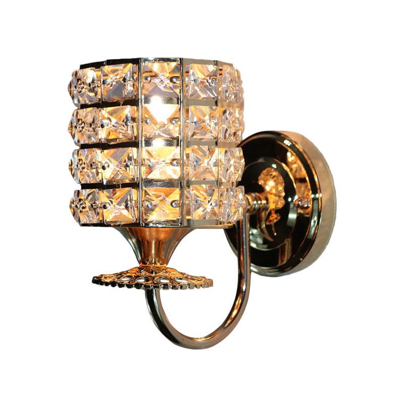 1-Light Metal Wall Light Fixture Modernism Cylinder Living Room Pendant Light with Crystal Shade Clearhalo 'Cast Iron' 'Glass' 'Industrial' 'Modern wall lights' 'Modern' 'Tiffany' 'Traditional wall lights' 'Wall Lamps & Sconces' 'Wall Lights' Lighting' 915897