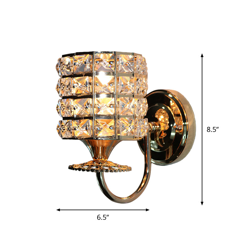 1-Light Metal Wall Light Fixture Modernism Cylinder Living Room Pendant Light with Crystal Shade Clearhalo 'Cast Iron' 'Glass' 'Industrial' 'Modern wall lights' 'Modern' 'Tiffany' 'Traditional wall lights' 'Wall Lamps & Sconces' 'Wall Lights' Lighting' 915899