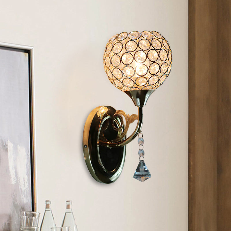 Gold Bowl Wall Sconce Lighting Minimalist 1 Bulb Bedroom Opulent Inlaid Crystal Wall Mount Light Fixture Gold Clearhalo 'Cast Iron' 'Glass' 'Industrial' 'Modern wall lights' 'Modern' 'Tiffany' 'Traditional wall lights' 'Wall Lamps & Sconces' 'Wall Lights' Lighting' 915900