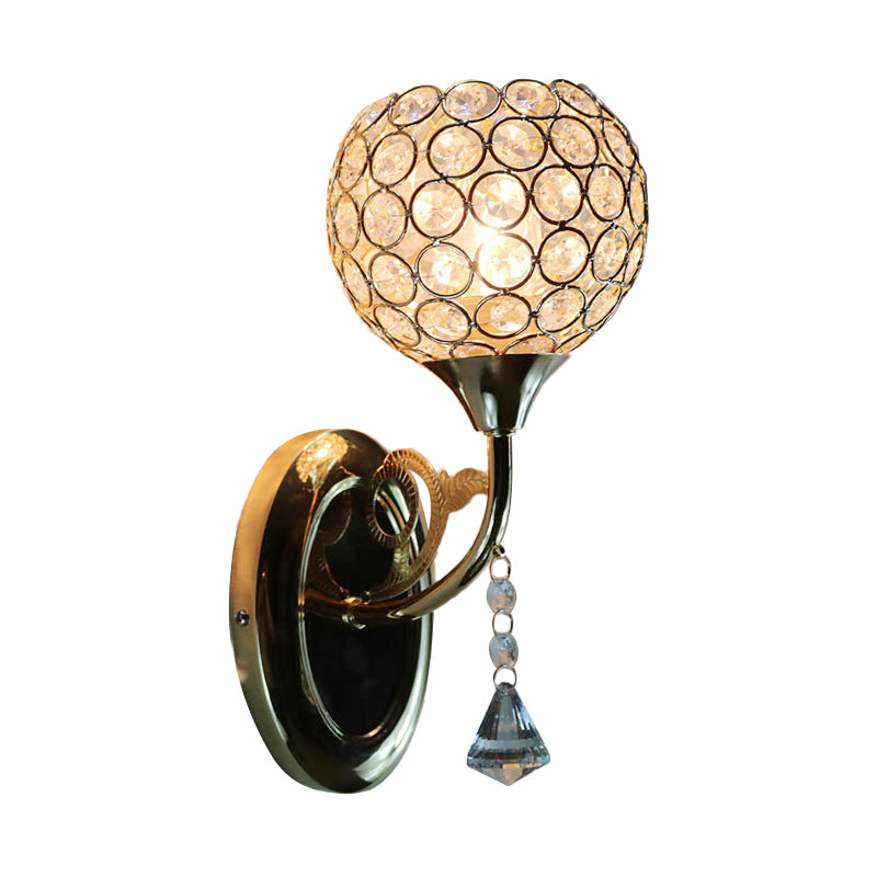 Gold Bowl Wall Sconce Lighting Minimalist 1 Bulb Bedroom Opulent Inlaid Crystal Wall Mount Light Fixture Clearhalo 'Cast Iron' 'Glass' 'Industrial' 'Modern wall lights' 'Modern' 'Tiffany' 'Traditional wall lights' 'Wall Lamps & Sconces' 'Wall Lights' Lighting' 915901