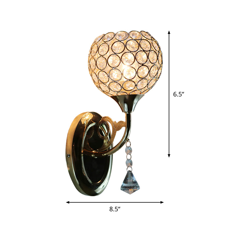 Gold Bowl Wall Sconce Lighting Minimalist 1 Bulb Bedroom Opulent Inlaid Crystal Wall Mount Light Fixture Clearhalo 'Cast Iron' 'Glass' 'Industrial' 'Modern wall lights' 'Modern' 'Tiffany' 'Traditional wall lights' 'Wall Lamps & Sconces' 'Wall Lights' Lighting' 915903