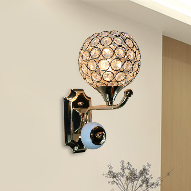 Modernist Circle Wall Sconce 1 Head Crystal-Encrusted Wall Mount Light Fixture in Gold Gold B Clearhalo 'Cast Iron' 'Glass' 'Industrial' 'Modern wall lights' 'Modern' 'Tiffany' 'Traditional wall lights' 'Wall Lamps & Sconces' 'Wall Lights' Lighting' 915904