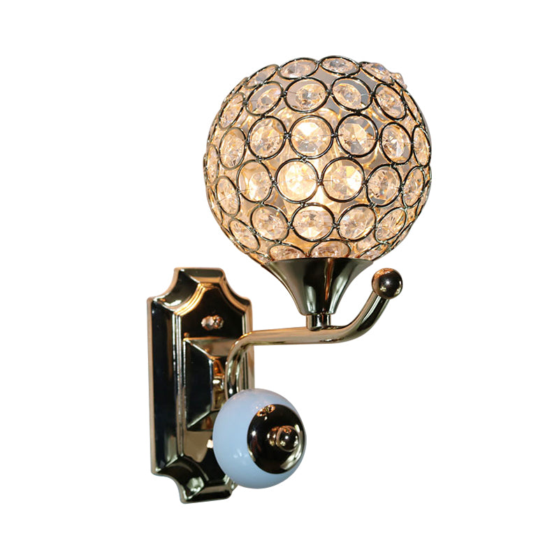 Modernist Circle Wall Sconce 1 Head Crystal-Encrusted Wall Mount Light Fixture in Gold Clearhalo 'Cast Iron' 'Glass' 'Industrial' 'Modern wall lights' 'Modern' 'Tiffany' 'Traditional wall lights' 'Wall Lamps & Sconces' 'Wall Lights' Lighting' 915905