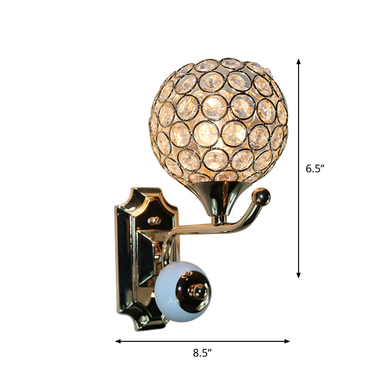 Modernist Circle Wall Sconce 1 Head Crystal-Encrusted Wall Mount Light Fixture in Gold Clearhalo 'Cast Iron' 'Glass' 'Industrial' 'Modern wall lights' 'Modern' 'Tiffany' 'Traditional wall lights' 'Wall Lamps & Sconces' 'Wall Lights' Lighting' 915907