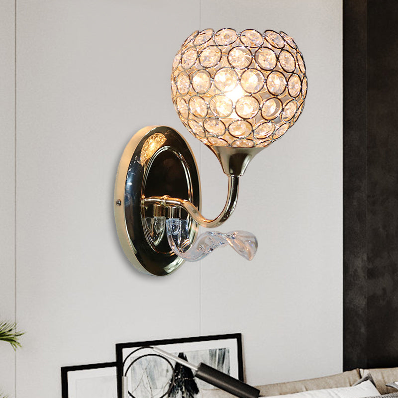 Modernist Circle Wall Sconce 1 Head Crystal-Encrusted Wall Mount Light Fixture in Gold Clearhalo 'Cast Iron' 'Glass' 'Industrial' 'Modern wall lights' 'Modern' 'Tiffany' 'Traditional wall lights' 'Wall Lamps & Sconces' 'Wall Lights' Lighting' 915909