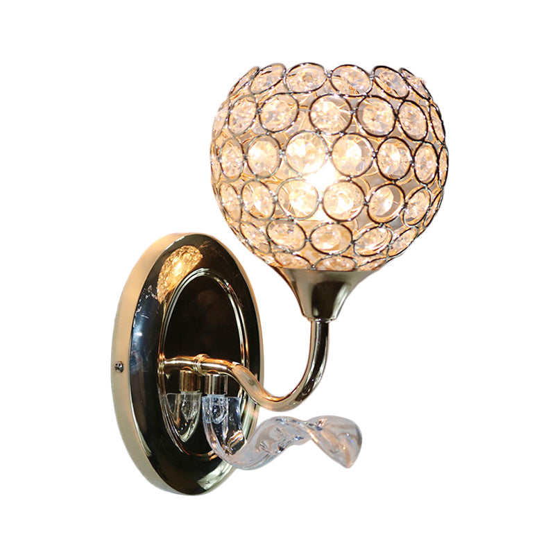 Modernist Circle Wall Sconce 1 Head Crystal-Encrusted Wall Mount Light Fixture in Gold Clearhalo 'Cast Iron' 'Glass' 'Industrial' 'Modern wall lights' 'Modern' 'Tiffany' 'Traditional wall lights' 'Wall Lamps & Sconces' 'Wall Lights' Lighting' 915910