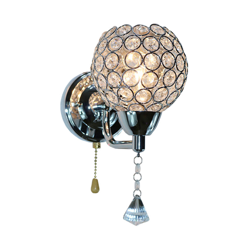 1-Bulb Bowl Wall Light Fixture Modernist Nickle Faceted Clear Glass Sconce Light Fixture Clearhalo 'Cast Iron' 'Glass' 'Industrial' 'Modern wall lights' 'Modern' 'Tiffany' 'Traditional wall lights' 'Wall Lamps & Sconces' 'Wall Lights' Lighting' 915914