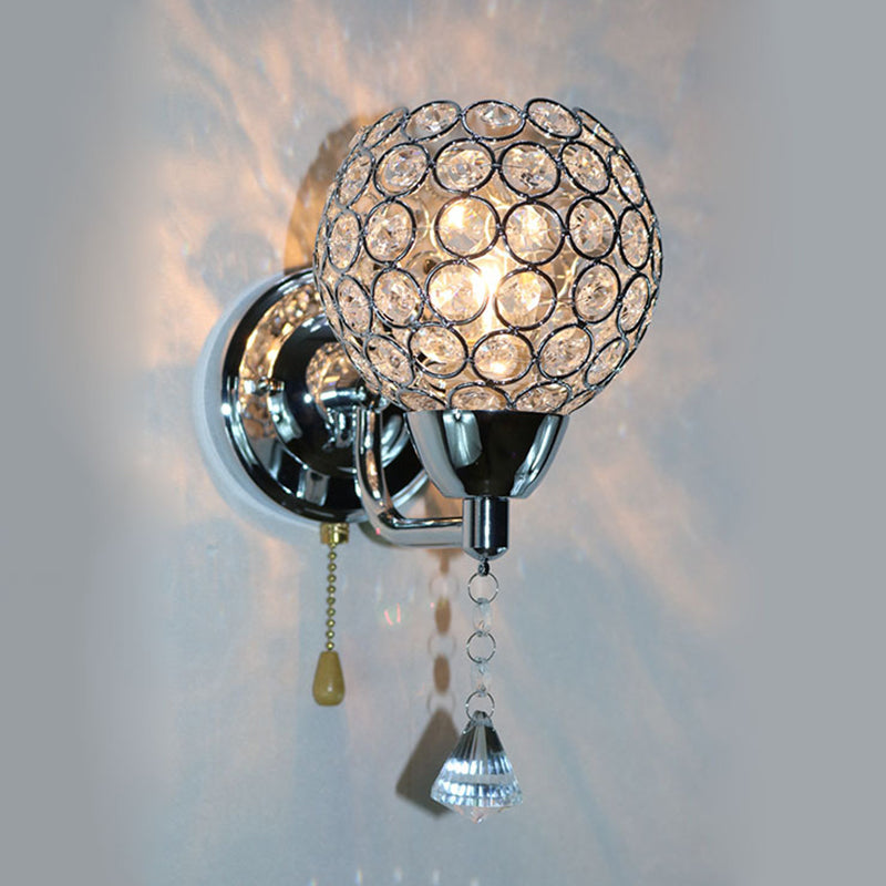 1-Bulb Bowl Wall Light Fixture Modernist Nickle Faceted Clear Glass Sconce Light Fixture Clearhalo 'Cast Iron' 'Glass' 'Industrial' 'Modern wall lights' 'Modern' 'Tiffany' 'Traditional wall lights' 'Wall Lamps & Sconces' 'Wall Lights' Lighting' 915915