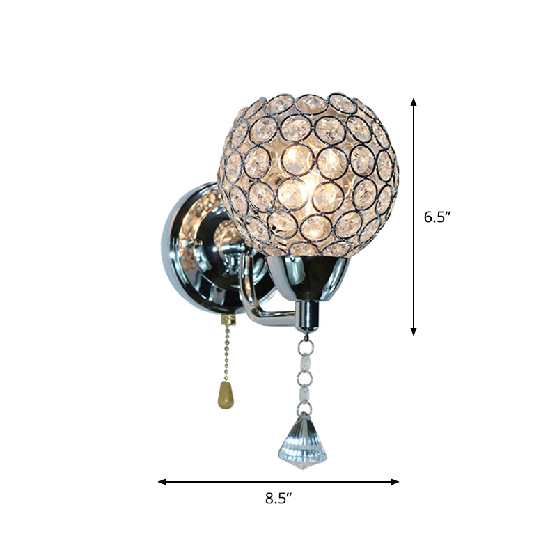 1-Bulb Bowl Wall Light Fixture Modernist Nickle Faceted Clear Glass Sconce Light Fixture Clearhalo 'Cast Iron' 'Glass' 'Industrial' 'Modern wall lights' 'Modern' 'Tiffany' 'Traditional wall lights' 'Wall Lamps & Sconces' 'Wall Lights' Lighting' 915916
