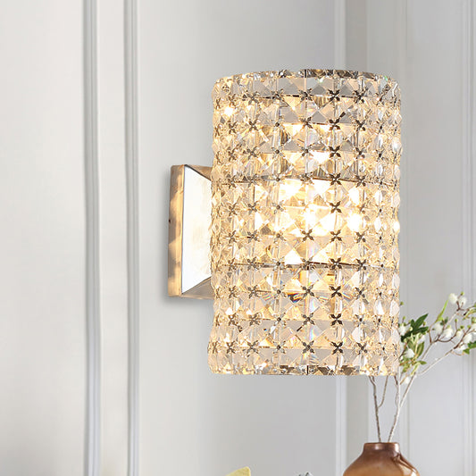 Cylindrical Sconce Light Fixture Minimalist 1 Light Clear Crystal Shade Block Wall Lighting Idea Clear Clearhalo 'Modern wall lights' 'Modern' 'Wall Lamps & Sconces' 'Wall Lights' Lighting' 915929