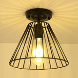 Conical Metallic Semi Flush Light with Cage Shade Industrial 1 Bulb Indoor Semi Flush Mount Light in Black Black Clearhalo 'Ceiling Lights' 'Close To Ceiling Lights' 'Close to ceiling' 'Semi-flushmount' Lighting' 91594