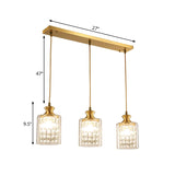 Cylinder Faceted Crystal Multi-Light Pendant Modernist 3 Heads Gold Hanging Lamp with Clear Glass Shade Clearhalo 'Ceiling Lights' 'Close To Ceiling Lights' 'Glass shade' 'Glass' 'Modern Pendants' 'Modern' 'Pendant Lights' 'Pendants' Lighting' 916250