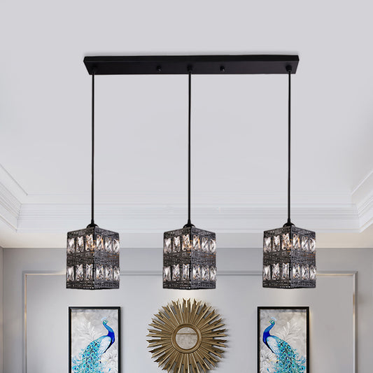 Black Finish Cuboid Cluster Pendant Light Modernist 3 Lights Crystal Block Suspension Lamp Black Clearhalo 'Ceiling Lights' 'Modern Pendants' 'Modern' 'Pendant Lights' 'Pendants' Lighting' 916251