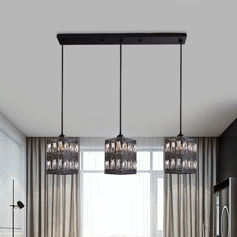 Black Finish Cuboid Cluster Pendant Light Modernist 3 Lights Crystal Block Suspension Lamp Clearhalo 'Ceiling Lights' 'Modern Pendants' 'Modern' 'Pendant Lights' 'Pendants' Lighting' 916252