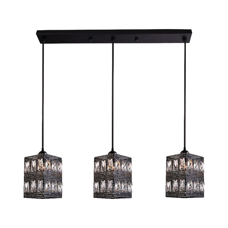 Black Finish Cuboid Cluster Pendant Light Modernist 3 Lights Crystal Block Suspension Lamp Clearhalo 'Ceiling Lights' 'Modern Pendants' 'Modern' 'Pendant Lights' 'Pendants' Lighting' 916253