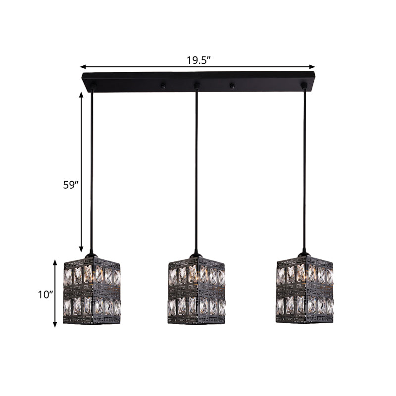 Black Finish Cuboid Cluster Pendant Light Modernist 3 Lights Crystal Block Suspension Lamp Clearhalo 'Ceiling Lights' 'Modern Pendants' 'Modern' 'Pendant Lights' 'Pendants' Lighting' 916254