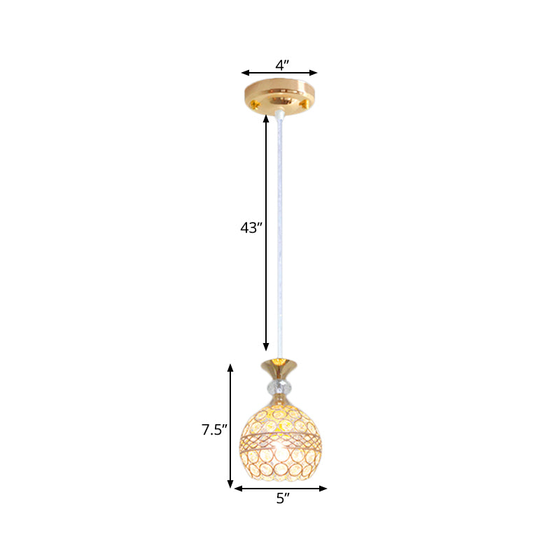 Modernism 1 Bulb Pendant Lamp with Crystal-Encrusted Shade Gold Ball Ceiling Hang Fixture Clearhalo 'Ceiling Lights' 'Modern Pendants' 'Modern' 'Pendant Lights' 'Pendants' Lighting' 916262