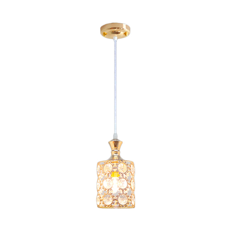 3-Layer Sunflower Pendulum Light with Cylinder Design Modern Crystal Embedded 1 Bulb Restaurant Pendant in Gold Clearhalo 'Ceiling Lights' 'Modern Pendants' 'Modern' 'Pendant Lights' 'Pendants' Lighting' 916264