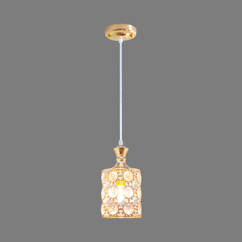 3-Layer Sunflower Pendulum Light with Cylinder Design Modern Crystal Embedded 1 Bulb Restaurant Pendant in Gold Clearhalo 'Ceiling Lights' 'Modern Pendants' 'Modern' 'Pendant Lights' 'Pendants' Lighting' 916265