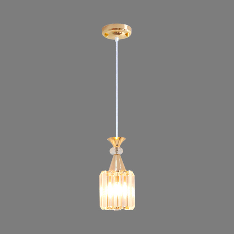 Crystal Prisms Cylinder Ceiling Light Fixture Simple Single Suspension Pendant in Gold Clearhalo 'Ceiling Lights' 'Modern Pendants' 'Modern' 'Pendant Lights' 'Pendants' Lighting' 916293