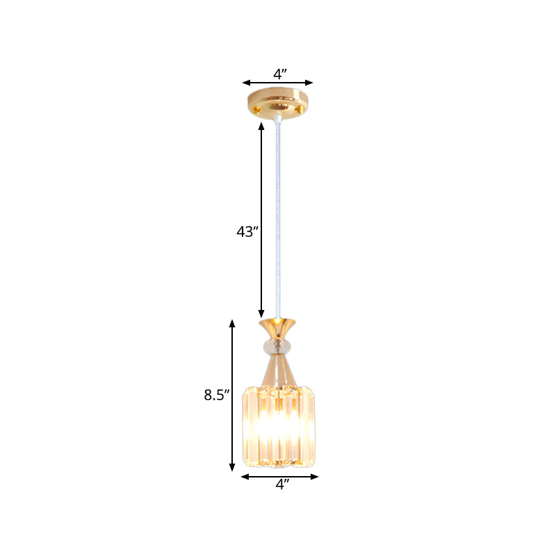 Crystal Prisms Cylinder Ceiling Light Fixture Simple Single Suspension Pendant in Gold Clearhalo 'Ceiling Lights' 'Modern Pendants' 'Modern' 'Pendant Lights' 'Pendants' Lighting' 916294