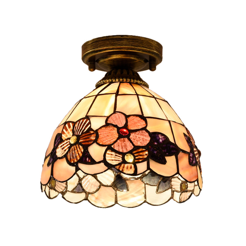 1-Bulb Flower Mini Flush Light Fixture Tiffany Beige/Pink/Orange Natural Shell Close to Ceiling Lamp Clearhalo 'Ceiling Lights' 'Close To Ceiling Lights' 'Close to ceiling' 'Flush mount' Lighting' 916322