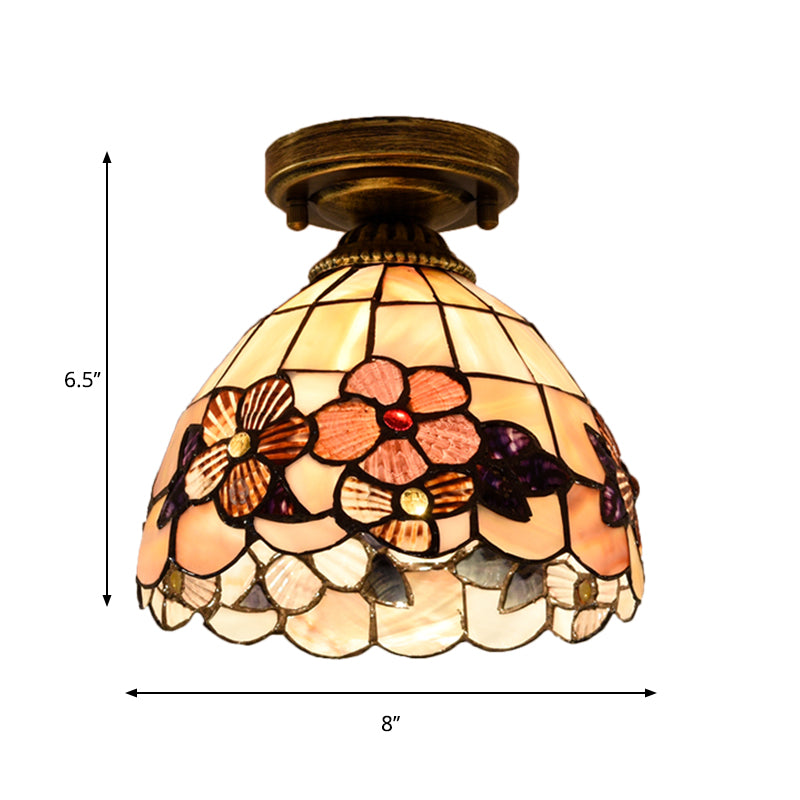 1-Bulb Flower Mini Flush Light Fixture Tiffany Beige/Pink/Orange Natural Shell Close to Ceiling Lamp Clearhalo 'Ceiling Lights' 'Close To Ceiling Lights' 'Close to ceiling' 'Flush mount' Lighting' 916323