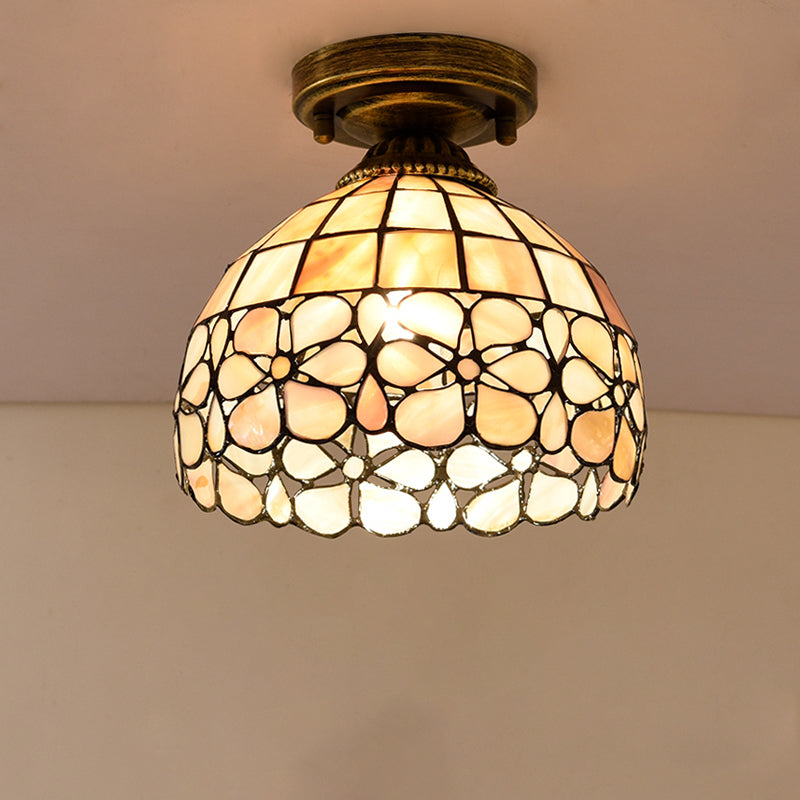 1-Bulb Flower Mini Flush Light Fixture Tiffany Beige/Pink/Orange Natural Shell Close to Ceiling Lamp Clearhalo 'Ceiling Lights' 'Close To Ceiling Lights' 'Close to ceiling' 'Flush mount' Lighting' 916326