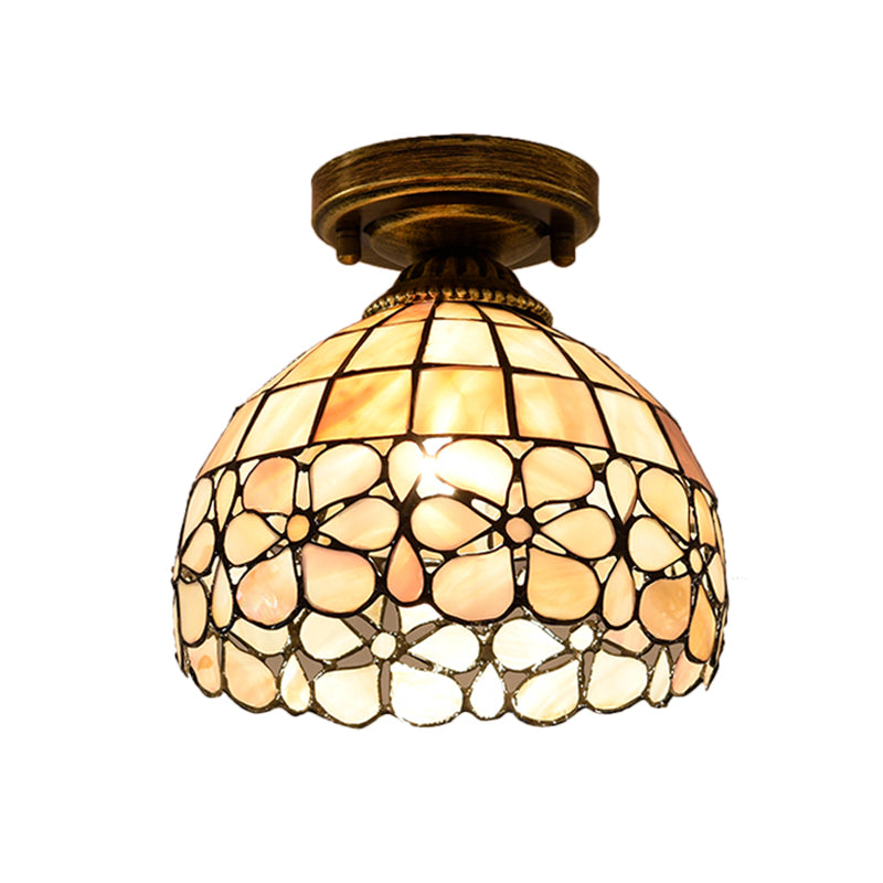 1-Bulb Flower Mini Flush Light Fixture Tiffany Beige/Pink/Orange Natural Shell Close to Ceiling Lamp Clearhalo 'Ceiling Lights' 'Close To Ceiling Lights' 'Close to ceiling' 'Flush mount' Lighting' 916327