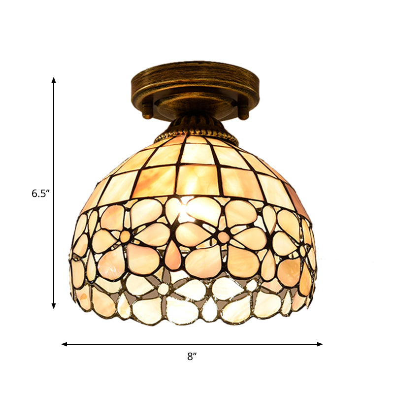 1-Bulb Flower Mini Flush Light Fixture Tiffany Beige/Pink/Orange Natural Shell Close to Ceiling Lamp Clearhalo 'Ceiling Lights' 'Close To Ceiling Lights' 'Close to ceiling' 'Flush mount' Lighting' 916328