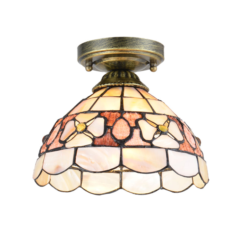 1-Bulb Flower Mini Flush Light Fixture Tiffany Beige/Pink/Orange Natural Shell Close to Ceiling Lamp Clearhalo 'Ceiling Lights' 'Close To Ceiling Lights' 'Close to ceiling' 'Flush mount' Lighting' 916331