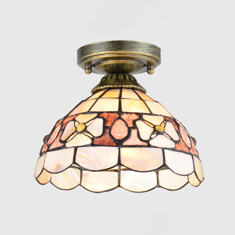 1-Bulb Flower Mini Flush Light Fixture Tiffany Beige/Pink/Orange Natural Shell Close to Ceiling Lamp Clearhalo 'Ceiling Lights' 'Close To Ceiling Lights' 'Close to ceiling' 'Flush mount' Lighting' 916332