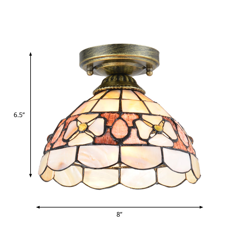 1-Bulb Flower Mini Flush Light Fixture Tiffany Beige/Pink/Orange Natural Shell Close to Ceiling Lamp Clearhalo 'Ceiling Lights' 'Close To Ceiling Lights' 'Close to ceiling' 'Flush mount' Lighting' 916333