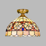 Hand-Worked Bowl Shell Ceiling Lighting Tiffany Style 1 Head Brass Flush Mounted Lamp Clearhalo 'Ceiling Lights' 'Close To Ceiling Lights' 'Close to ceiling' 'Flush mount' Lighting' 916390