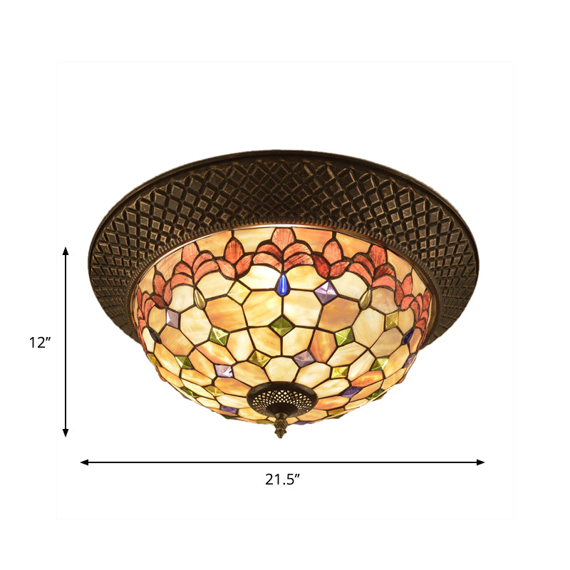 Bronze Cap Shape Flush Light Tiffany LED Shell Flush Mount Ceiling Fixture with Trellis Pattern Clearhalo 'Ceiling Lights' 'Close To Ceiling Lights' 'Close to ceiling' 'Flush mount' Lighting' 916407