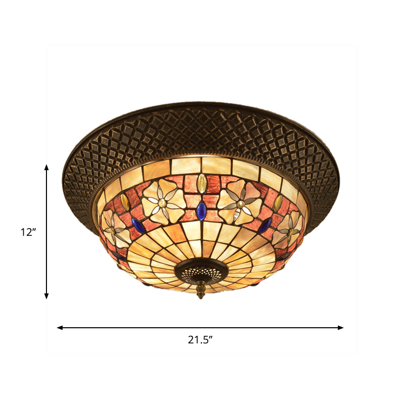 Bronze Cap Shape Flush Light Tiffany LED Shell Flush Mount Ceiling Fixture with Trellis Pattern Clearhalo 'Ceiling Lights' 'Close To Ceiling Lights' 'Close to ceiling' 'Flush mount' Lighting' 916412