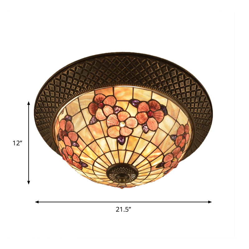 Bronze Cap Shape Flush Light Tiffany LED Shell Flush Mount Ceiling Fixture with Trellis Pattern Clearhalo 'Ceiling Lights' 'Close To Ceiling Lights' 'Close to ceiling' 'Flush mount' Lighting' 916422