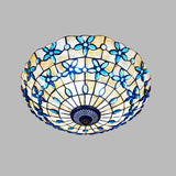 Mediterranean Bowl-Shape Flush Light 3/4 Heads Shell Ceiling Mounted Lamp in Blue, 16"/21" Width Clearhalo 'Ceiling Lights' 'Close To Ceiling Lights' 'Close to ceiling' 'Flush mount' Lighting' 916463