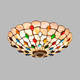 3/4-Light Cabochons-Embellished Flushmount Tiffany Beige Shell Flush Mount Ceiling Light for Living Room, 16"/21" Wide Clearhalo 'Ceiling Lights' 'Close To Ceiling Lights' 'Close to ceiling' 'Flush mount' Lighting' 916481