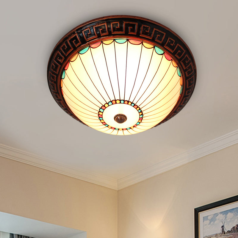 Bronze 2-Bulb Ceiling Flush Baroque White Glass Dome Flush Mount Lighting with Scalloped Edge Clearhalo 'Ceiling Lights' 'Close To Ceiling Lights' 'Close to ceiling' 'Flush mount' Lighting' 916484