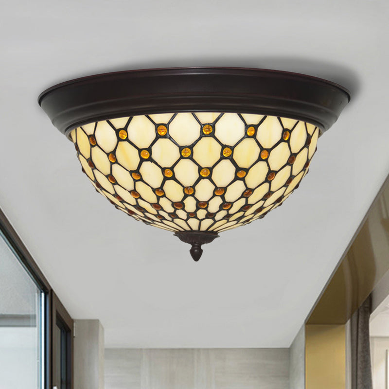 Beige Netting Flush Mount Lamp Baroque Handcrafted Glass LED Ceiling Flush Light Fixture Beige Clearhalo 'Ceiling Lights' 'Close To Ceiling Lights' 'Close to ceiling' 'Flush mount' Lighting' 916487