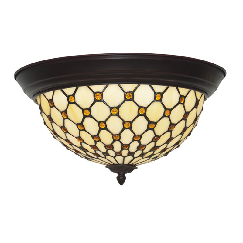 Beige Netting Flush Mount Lamp Baroque Handcrafted Glass LED Ceiling Flush Light Fixture Clearhalo 'Ceiling Lights' 'Close To Ceiling Lights' 'Close to ceiling' 'Flush mount' Lighting' 916488