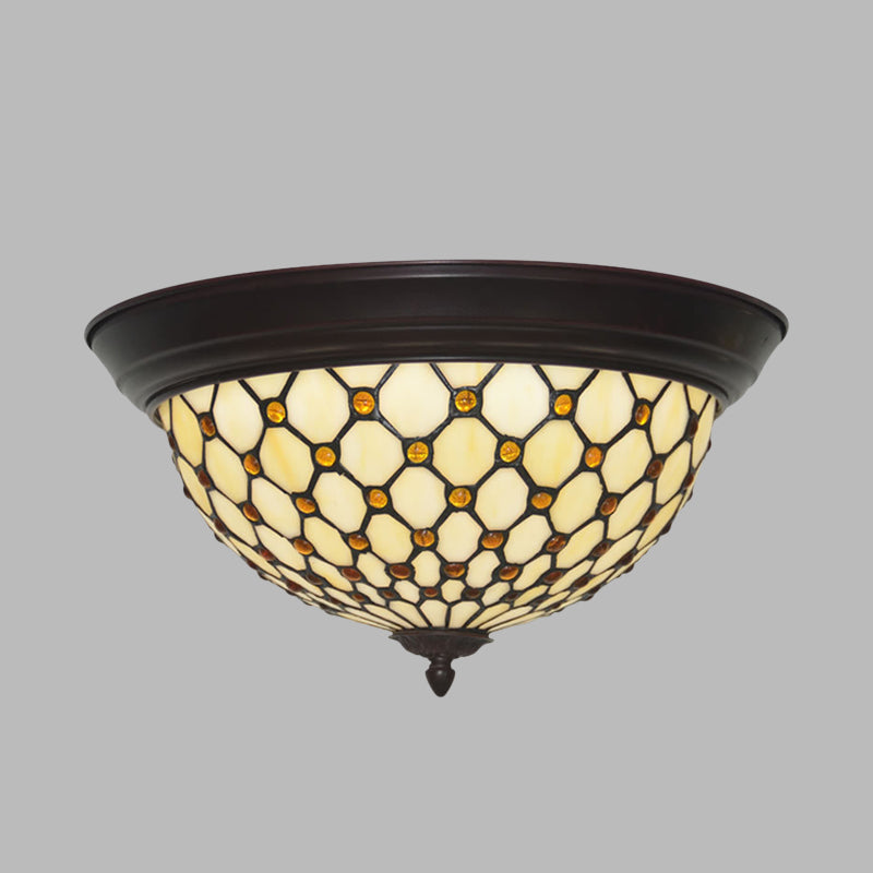 Beige Netting Flush Mount Lamp Baroque Handcrafted Glass LED Ceiling Flush Light Fixture Clearhalo 'Ceiling Lights' 'Close To Ceiling Lights' 'Close to ceiling' 'Flush mount' Lighting' 916489