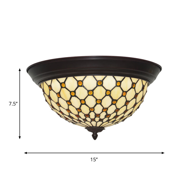 Beige Netting Flush Mount Lamp Baroque Handcrafted Glass LED Ceiling Flush Light Fixture Clearhalo 'Ceiling Lights' 'Close To Ceiling Lights' 'Close to ceiling' 'Flush mount' Lighting' 916490