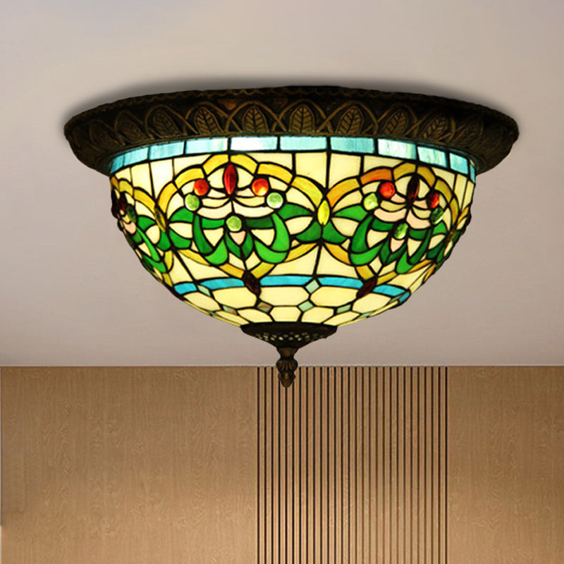 2-Bulb Corridor Flush Light Tiffany Bronze Ceiling Mount Lamp with Ribbon Stained Glass Shade Bronze Clearhalo 'Ceiling Lights' 'Close To Ceiling Lights' 'Close to ceiling' 'Flush mount' Lighting' 916491