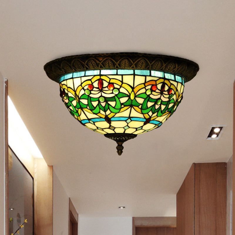 2-Bulb Corridor Flush Light Tiffany Bronze Ceiling Mount Lamp with Ribbon Stained Glass Shade Clearhalo 'Ceiling Lights' 'Close To Ceiling Lights' 'Close to ceiling' 'Flush mount' Lighting' 916492